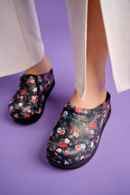 Saboti Medicali Ortopedici, Negru cu Imprimeu, Femei - Model Airmax Floral (Flowers)