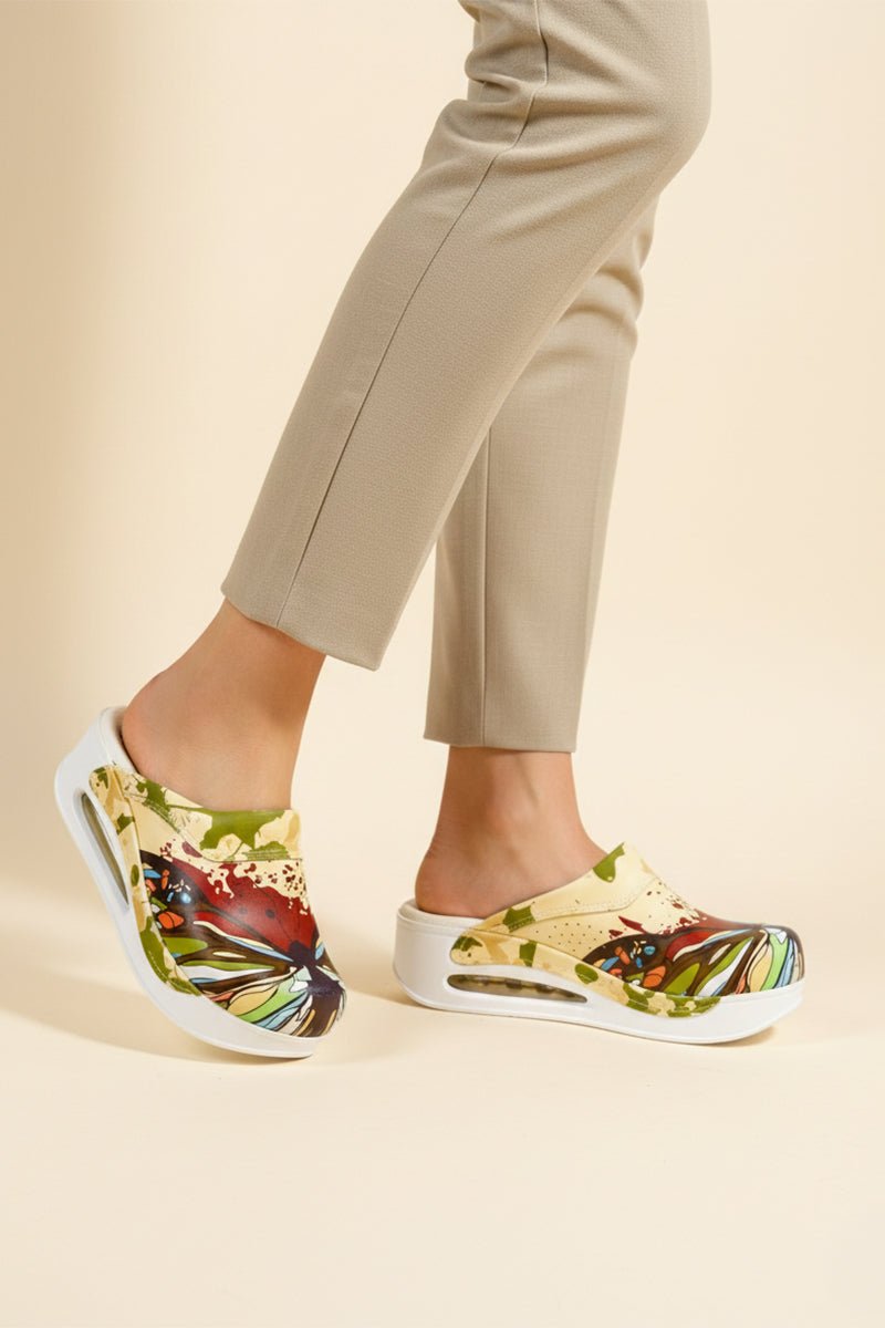 Saboti medicali ortopedici galbeni cu imprimeu, femei - Model airmax Butterfly Imagine principală a produsului