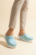 Saboti medicali ortopedici, bleu cu imprimeu, femei - Model airmax medical Stomatolog turquoise