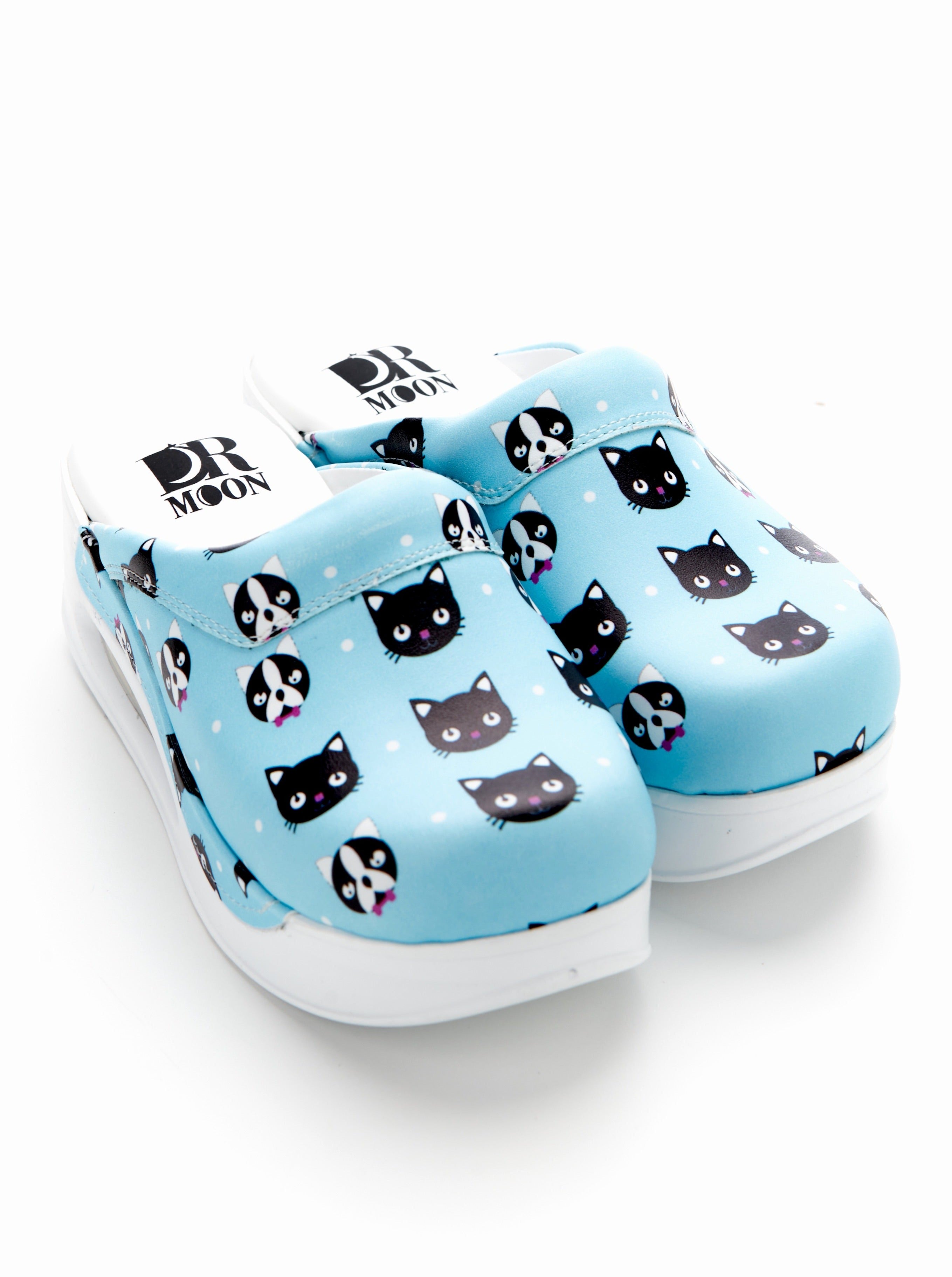 Saboti Medicali Ortopedici, Albastru cu Imprimeu, Femei - Model Airmax Pisica Mari (Big Kitties)