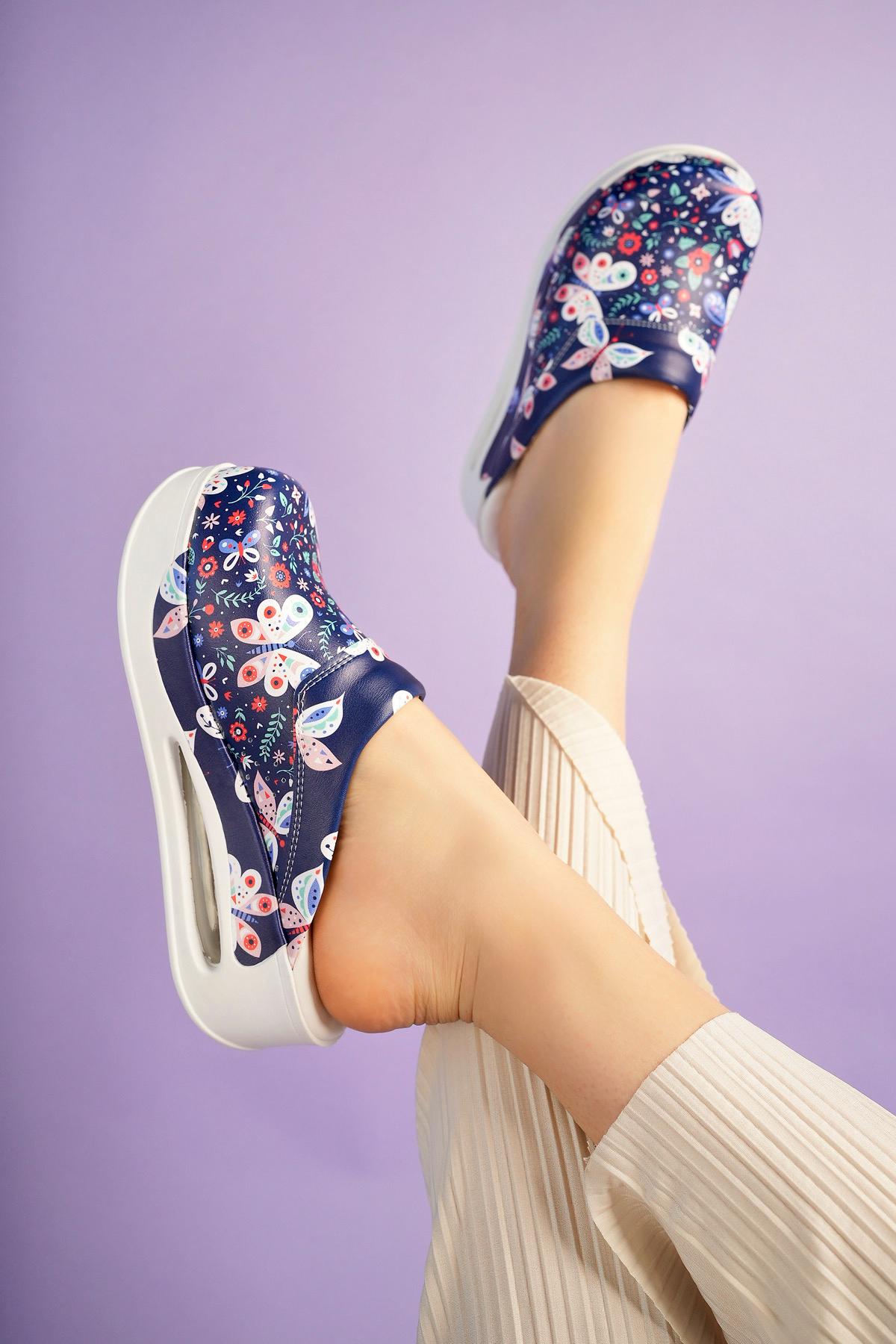 Saboti Medicali Ortopedici, Albastri cu Imprimeu, Femei - Model Airmax Fluturi de primavara Imagine secundară a produsului